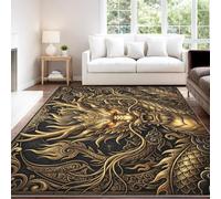 Tapis de Enfant Oriental Mythique Dragon Chinois Or Écaille Noir Traditionnel Fantaisie, 140 x 200 cm Tapis Moquette de Chambre à Poils Ras, Paillasson Intérieur - pour Chambre à Coucher de Salon