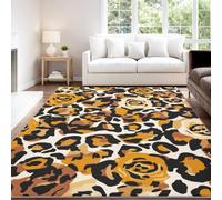 Tapis de Enfant Sauvage Tendance Empreinte Léopard Motif Animal Noir Marron Or Motif, 160 x 230 cm Tapis Moquette de Chambre à Poils Ras, Paillasson Intérieur - pour Chambre à Coucher de Salon