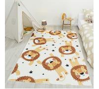 Tapis de jeu enfant - NAZAR RUGS - HAPPY - Lavable - Motif lion - Beige - 120x160 cm