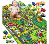 Tapis de jeu pour enfants JOYIN, 80x150 cm, avec 12 mini voitures, idéal pour les enfants à partir de 3 ans. Tapis de jeu sur le thème de la route, tapis pour enfants, tapis voitures, adapté aux garço