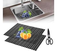 Tapis de lavabo en deux parties pour éviers en acier inoxydable ou en céramique, tapis de protection en PVC écologique, tapis décoratif pour le fond de l'évier, favorise un écoulement rapide de l'eau,