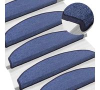 Tapis de Marche Auto-Adhesifs 15 Pieces 80 x 24,5 x 3,5 cm Bleu PP Tufté | Couvre-marche lavable, pliable, bandes adhesives, surface securisée, forme arrondie, polypropylene durable, usage interieur