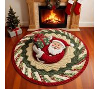 Tapis de Noël 3D Ronds Tapis à Illusion Optique Cadeau Vortex Lutin Festif | Tapis 3D Illusion Paillasson de Noël Tapis Rond Décoration de Noël pour Entrée Intérieur Extérieur