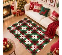 Tapis de Noël à carreaux écossais motif cœur, 1,2 x 1,8 m | Motif écossais écossais, accents de cœur saisonniers, palette traditionnelle rouge et verte, décoration d'entrée intérieure