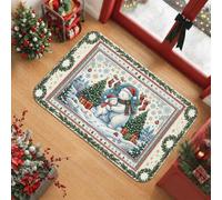 Tapis de Noël avec ours polaire - Scène d'hiver - 0,6 x 0,9 m | Scène d'hiver, pins, boîtes cadeaux, bas décoratifs, flocons de neige, décoration d'intérieur saisonnière, atmosphère festive