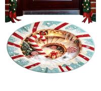 Tapis de Noël rond 3,28 m Illusion d'optique Tapis antidérapant | Paillasson pour maison, ferme, entrée, chambre, balcon, fête de vacances