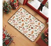 Tapis de Noël sur le thème de la cuisson en pain d'épices, 61 x 91 cm | Thème de la pâtisserie, rouleaux à pâtisserie, branches de pin, accents saisonniers de maison, décoration de cuisine d'hiver