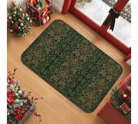 Tapis de Noël traditionnel motif feuilles de houx 0,9 m | Imprimé botanique damassé, motif d'hiver traditionnel, accents de foyer élégants, tons vert forêt riches