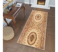 Tapis de passage au mètre Entrée Salon Chambre à coucher Tapis à poils courts Marron Beige Design classique Chiné Oekotex 120 x 120