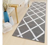 Tapis de passage au mètre Pont Salon Chambre à coucher Tapis à poils courts Moderne Design Chiné Gris Blanc Oekotex 120 x 760