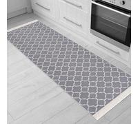 Tapis de passage bohème style kilim - Salon, chambre, cuisine, chambre d'enfant, salle de bains - gris clair et blanc, 60 x 180 cm