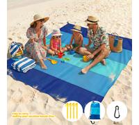 Tapis de plage multi-tailles, anti-sable, imperméable, grand format, séchage rapide, pour pique-nique en extérieur, avec 4 piquets, pour voyage, camping, randonnée 3-color patchwork
