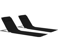 Tapis de plage pliables 2 pcs Acier et tissu Noir