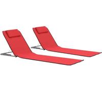 Tapis de plage pliables 2 pcs Acier et tissu Rouge