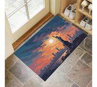 Tapis de Porte, 40 x 60 cm Profil Bas Gratte-Ciel New York Paillasson Interieur Entree Statue Déesse Sainte Tapis de Sol Antidérapant Lavable Doux et Pratique pour Entrée, Couloir, Cuisine, Orange