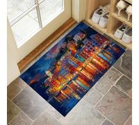 Tapis de Porte 60 x 120 cm, Bâtiments Du Village De Pêcheurs Paillasson Interieur Antidérapant, Paillasson Entrée Lavable, Ville Côtière Tapis de Sol Absorbant et Durable, Lavable en Machine, Orange