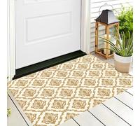 Tapis De Porte 90 x 150 cm, rétro luxueux Paillasson Interieur Antidérapant | Paillasson Entrée Lavable, Branches et feuilles fleurs dorées Tapis D'Entrée Intérieur Absorbant Et Durable, Crème