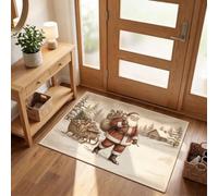 Tapis de Porte Cadeau Noël Rétro Aquarelle Aquarelle, Tapis de Bienvenue, 60 x 90 cm | Paillasson d'Entree Interieur Père Noël Sac Cadeau, Antidérapant et Absorbant, Lavable pour Chambre, Cuisine