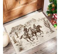 Tapis De Porte Paillasson Cowboy Du Désert De L'Ouest 60X90Cm Interieur, Antidérapant Absorbant Facile À Nettoyer, Affiche Rétro Peinte À La Main, Tapis De Bienvenue Chambre Cuisine Couloir, Beige