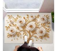 Tapis De Porte Paillasson Relief 3D De Luxe De Branches D'Arbres 60X90Cm Interieur, Antidérapant Absorbant Facile À Nettoyer, Rose Blanche Élégante, Tapis De Bienvenue Chambre Cuisine Couloir, Beige