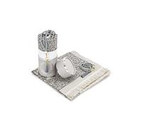 Tapis de prière Janamaz, Sajadah élégante et perles de prière dans un coffret cadeau cylindrique, Tissu taffetas gris, Ensemble cadeau islamique