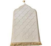 Tapis de prière musulmane Janamaz, velours épais et doux, portable, cadeau Ramadan-Aïd (blanc laiteux)