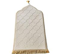 Tapis de prière musulmane - Tapis turc Janamaz Sajada en velours épais et doux pour homme et femme - Cadeau uni pour le Ramadan et l'Aïd - Blanc laiteux