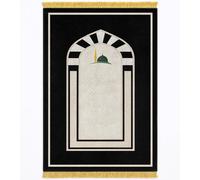 Tapis de prière oriental, 70x110 cm, noir et blanc, avec franges