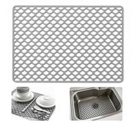 Tapis de protection d'évier en silicone - Résistant à la chaleur et ajusté avec piliers surélevés pour évier de cuisine, armoire et plan de travail, gris