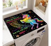 Tapis de Protection Solaire Pour Lave-linge Sèche-linge,Impression 3D Animaux,Réfrigérateur Four Top Pad,Tapis D'égouttage Cuisine Décorative Tapis de Salle de Bains (Licorne Noire,50x60 cm)