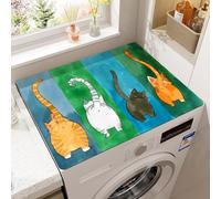 Tapis de Protection Solaire Pour Lave-linge Sèche-linge,Impression 3D Animaux,Réfrigérateur Four Top Pad,Tapis D'égouttage Cuisine Décorative Tapis de Salle de Bains (Chat Vert,50x60 cm)