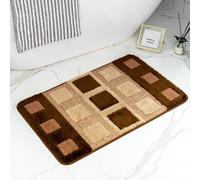 Tapis De Salle De Bain 40 X 60 Cm Grille De Couleur Café Tapis de Douche Antidérapant avec Fond Lavable, Moelleux et Épais pour Salle de Bain, Haute Absorption D’Eau