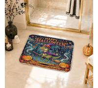 Tapis de salle de bain à poils courts avec motif dinosaure, citrouilles festives, bâton à balai, Halloween, séchage rapide, pour sol de douche, toilettes, décoration de sol de douche, toilettes, 50,8