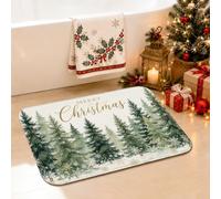Tapis de salle de bain avec citation de forêt de pins de Noël 40,6 x 61 cm | Evergreen - Tapis de douche et de toilette avec citation saisonnière - Surface en flanelle douce - Couche éponge confortable