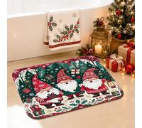 Tapis de salle de bain avec citation de gnomes de Noël 50,8 x 81,3 cm | Illustration de nain fantaisie, tapis de douche, WC, fond forêt de pins d'hiver, texture en flanelle douce