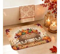 Tapis de salle de bain citrouilles - Chariot saisonnier rustique - Feuilles d'automne - Séchage rapide - Tapis de sol absorbant pour salle de bain - Décoration de sol de douche, toilettes, 40,6 x 61
