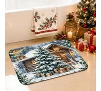 Tapis de salle de bain de Noël pour cabine d'hiver, 50,8 x 81,3 cm | Forêt d'hiver, tapis de sol de salle de bain, paysage enneigé, boîtes cadeaux, cabine confortable, décoration d'intérieur