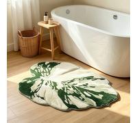 Tapis de salle de bain en forme de feuille de Monstera blanc | Style plante vert forêt, style nordique Ins, tapis de salle de bain, épaisseur 1m, peluche douce et moelleuse, sensation de confort sous