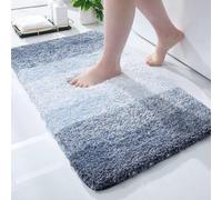 Tapis de salle de bain moelleux, 40 x 60 cm, antidérapant, lavable, duveteux, à poils longs, en microfibre, absorbant, bleu