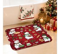 Tapis de salle de bain Motif bonhomme de neige 40,6 x 61 cm | Biscuit en pain d'épices, tapis de sol de salle de bain, baies de houx, thème de cuisson fantaisie, surface douce