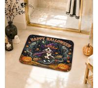 Tapis de salle de bain motif chat citrouilles fantaisie saisonnières, balai, Halloween, antidérapant, lavable, pour salle d'eau, lavabo, 50,8 x 81,3 cm