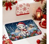 Tapis de salle de bain Motif dragon de Noël 40,6 x 61 cm | Thème d'hiver fantaisie, tapis de sol de salle de bain, surface en flanelle douce, couche d'éponge rembourrée
