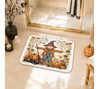Tapis de salle de bain, motif épouvantail, citrouilles fantaisie, balai, Halloween, antidérapant, lavable, pour lavabo, décoration de sol, 50,8 x 81,3 cm, orange