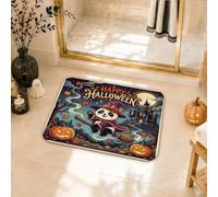 Tapis de salle de bain panda fantaisie, citrouilles festives, balai, Halloween, antidérapant, lavable, esthétique pour salle d'eau, lavabo, 50,8 x 81,3 cm