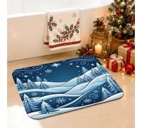 Tapis de salle de bain paysage de forêt nuit d'hiver de Noël 40,6 x 61 cm | Snowy Hills Tapis de toilette pour douche, pins, ciel étoilé, paysage d'hiver, décoration d'intérieur saisonnière