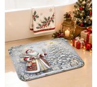 Tapis de salle de bain Père Noël Scène d'arbre de Noël 40,6 x 61 cm | Pin d'hiver, tapis de toilette de douche, motifs flocon de neige, décoration d'intérieur saisonnière