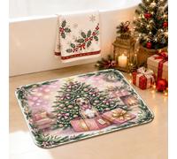 Tapis de salle de bain pour chien de Noël 40,6 x 61 cm | Sapin de Noël, tapis de sol de salle de bain, boîte cadeau, thème animal, décoration saisonnière, surface douce