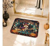 Tapis de salle de bain pour chien, motif citrouilles fantaisie, balai, Halloween, séchage rapide, absorbant, pour salle d'eau, lavabo, 40,6 x 61 cm