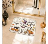 Tapis de salle de bain pour chien, motif citrouilles saisonnières, balai, Halloween, antidérapant, lavable, tapis de sol pour toilettes, décoration de sol de toilettes, orange, 50,8 x 81,3 cm