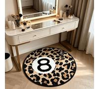 Tapis de salle de bain rond vintage imprimé léopard numéro 8, motif léopard classique noir, marron et kaki avec une ambiance moderne, épaisseur de 1m, fabriqué en fibre de polyester moelleux en fausse
